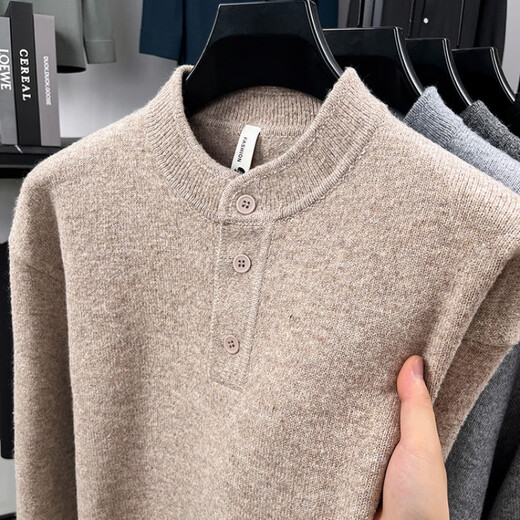 TOME BORNEK high-end tome Henry collar sweater men's autumn and winter new half-cardigan sweater men's top American style M9839 camel M