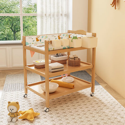 Songchao Aijia solid wood diaper table multi-functional removable baby care table newborn baby touch table diaper changing artifact all beech wood three-layer regular model + cotton pad
