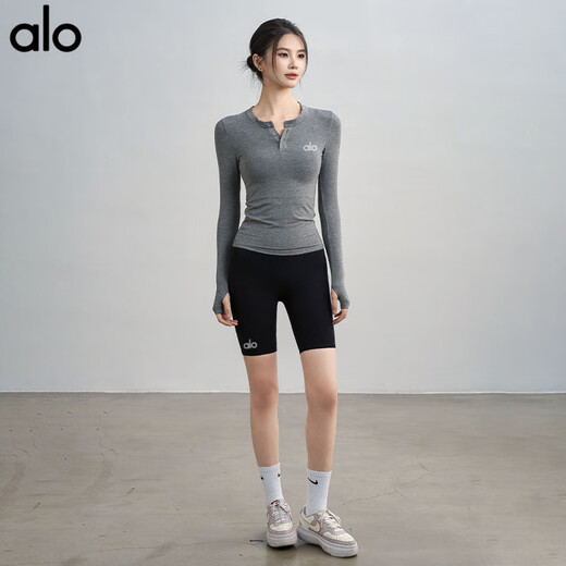 ALO YOGA yoga wear long-sleeved women's new slim sports top Pilates fitness training suit sun protection white S recommended 80-100Jin Jin equals 0.5 kg