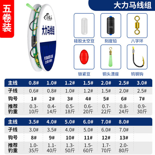 Tie the finished Dalima main line fishing line high-horsepower full set of big fish hooks for silver carp and bighead carp, 6.3 meters (the fishhook is tied with constant pulling), 5 rolls, No. 3