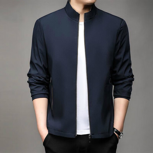 Clearance executive jacket men's spring and autumn men's business casual jacket middle-aged dad stand collar jacket men's trendy factory direct sale high quality clearance pick-up dark blue 3XL recommended weight 155-165 Jin Jin equals 0.5 kg can be worn