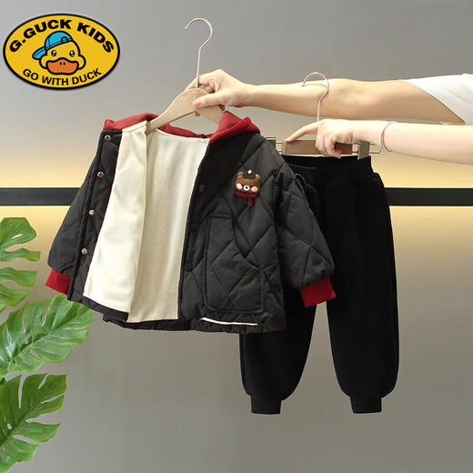G.DUCKKIDS Boys Autumn and Winter Clothing Set 2025 New Children's Plush Cotton Jacket Baby Winter Thickened Cotton Jacket Two-piece Set Brown 120 cm