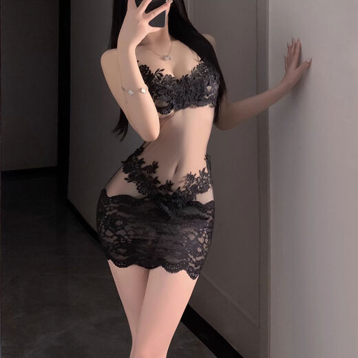 Sexy lingerie, sexy lace pajamas, pure lust style 2025 new female qqny suit, black nightgown, thong, one size fits all, recommended weight 80-120Jin Jin equals 0.5kg
