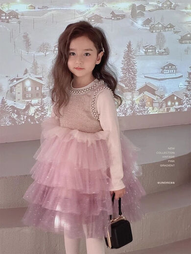 Jintian Haoke Girls' Velvet Dress Autumn and Winter 2026 New Children's Small Fragrance Style Vest Skirt Puffy Shape Princess Dress Dress Dress Velvet Vest Skirt - One size smaller 90 yards