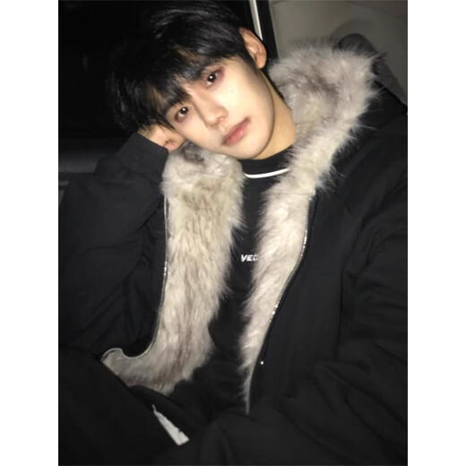 Legend of the Western Regions Cleanfit Mountain Carving Fur Collar Cotton Jacket Men's Jacket Autumn and Winter 2025 New Thickened Down Hooded Cotton Clothes Black