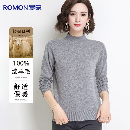 Romon 100% sheep wool basic half turtleneck woolen sweater, warm and comfortable autumn and winter base layer top for women