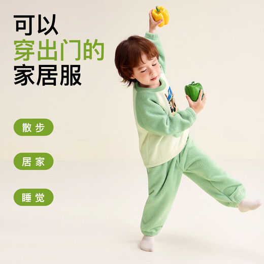 Wangwang team made great contributions to children's home clothes set, coral velvet pajamas, autumn and winter baby home and outdoor clothes, boys' pajamas, navy blue 110