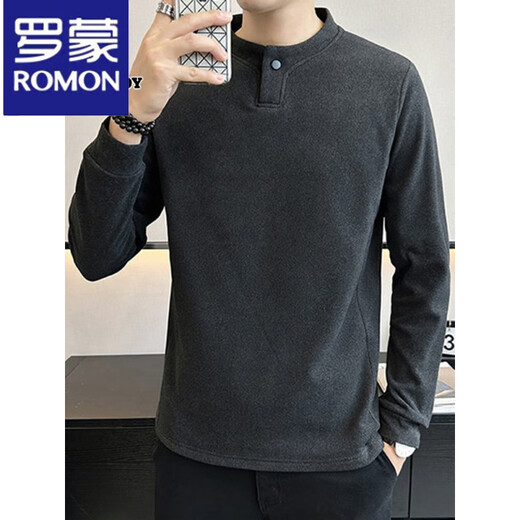 Luo Meng Down T-shirt Men's Long Sleeve 2025 Winter Trend Henry Collar German Velvet Inner Bottoming Shirt Men 3319 Beige M 90-110