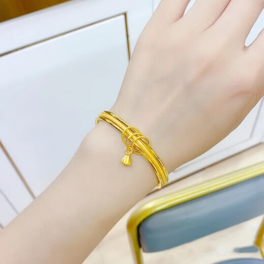 Fuwu yellow I gold 18IK Sansheng Sanshi bracelet for women 24Ik yellow I gold faded multi-circle blessing sign Lotus style Nei Jing 54