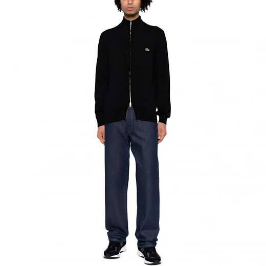 LACOSTE French Crocodile Stand-up Collar Organic Cotton Zippered Sweater Jacket Black One Size 4