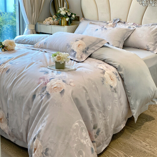 Mercury Series Category A maternal and infant grade new 200 count double-sided long-staple cotton jacquard bed four-piece set pure cotton bed simple cotton quilt cover Wizard of Oz-Mist Pink 1.8m bed sheet style four-piece set-quilt cover 200x230