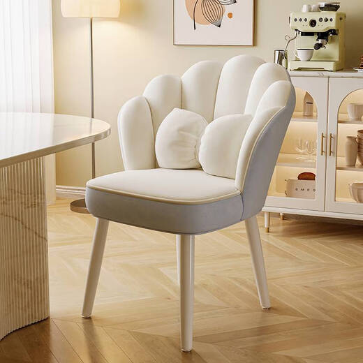 Fantasy Cream Style Chair Backrest Light Luxury Master Bedroom Dressing Table Stool Girls Bedroom Petal Manicure Makeup Chair Gray and White + Matching Color Pillow - Petal Backrest - High Elastic Sponge - White Chair Legs
