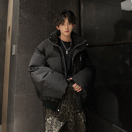 Main idea (ZHUYIFAN) Black Workwear Down Jacket Men's Winter Thickened Starry Gypsophila American Jacket Cotton Coat Couple Bread Jacket Black M Recommended 85-115Jin Jin is equal to 0.5 kg