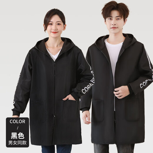 Winter velvet waterproof smock outer wear work clothes durable dustproof men and women long-sleeved oil-proof kitchen smock 801 velvet black 4XL recommended 140 180Jin Jin equals 0.5 kg