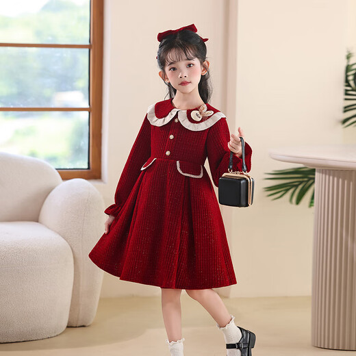 Girls Dress Autumn Clothing 2025 New Children's Clothing Autumn and Winter Skirts Fashionable Rich Family Princess Dress Autumn 2887 Red 120