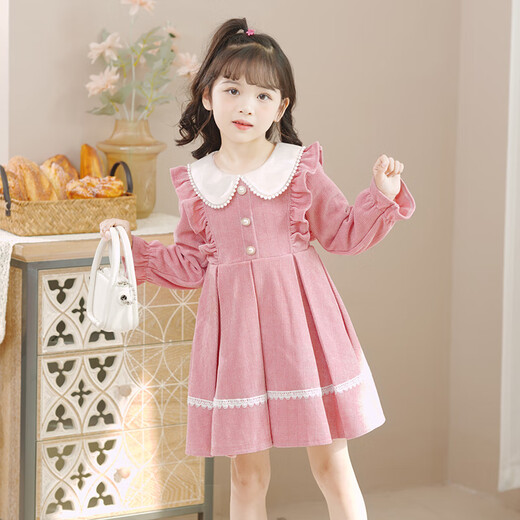 Piggy Banner (PEPCO) girls dress winter plus velvet winter girl clothes fashionable children princess skirt winter pink 110
