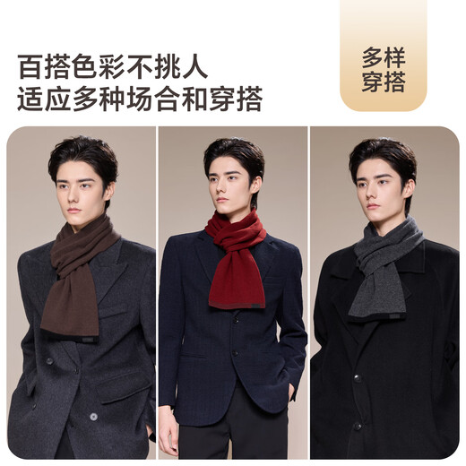JIUMU pure wool interspersed small scarf for men in autumn and winter, men's warm neck scarf, boys' winter lightweight neck protection short scarf