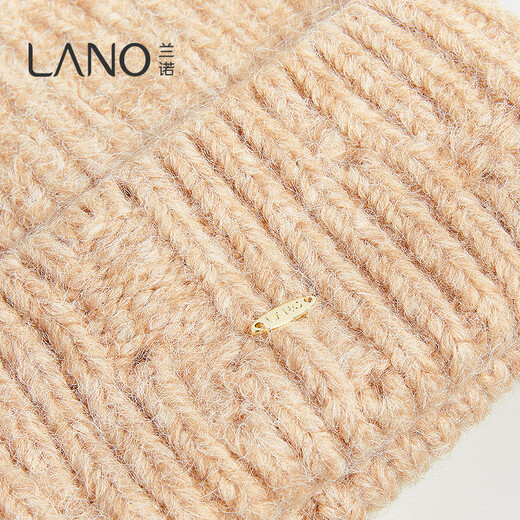 Lanno Alpaca Knitted Wool Hat Women's 2024 New Autumn and Winter New Large Head Circumference Showing Face Small Ear Protection Warm Hat Khaki M (56-58cm)