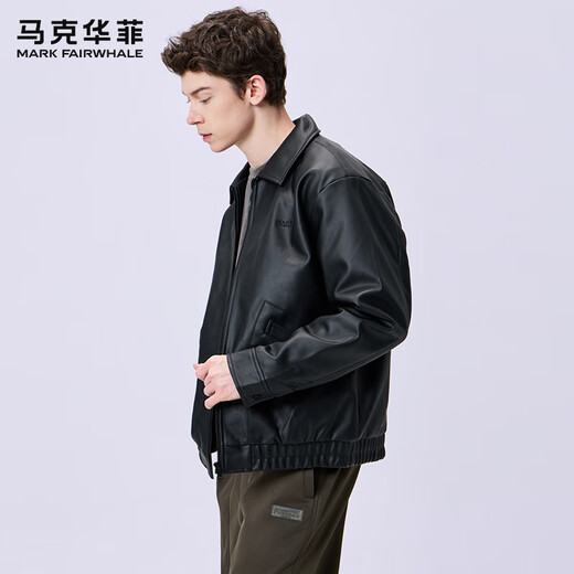 Mark Huafei Ultrasonic Lined Lapel Leather Jacket Men's 2025 Autumn New American Retro Embroidered PU Leather Jacket 4606 Black 001 S 165