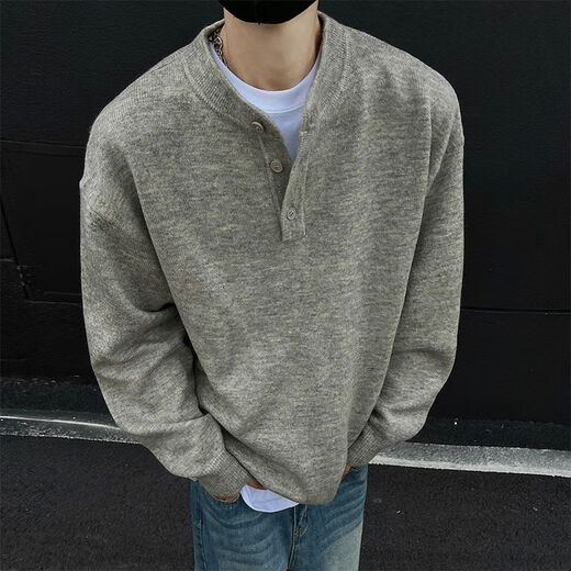Xiaohongshu's hot style American vintage Henry collar sweater for men in autumn and winter, lazy style inner sweater cleanf floral gray upgraded version 90 buyers choose M M