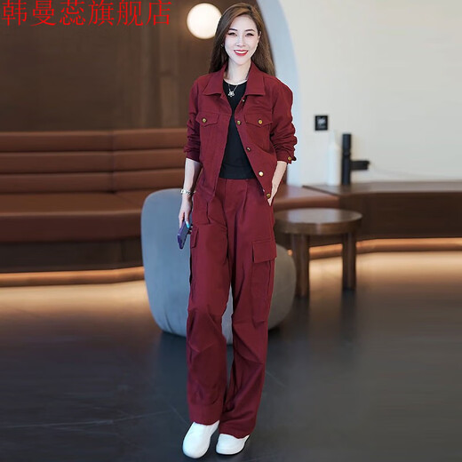 Han Manrui's age-reducing women's suit 2025 autumn new casual workwear suit slim and slim two-piece set coffee color two-piece set 3XL recommended 140-155Jin Jin equals 0.5 kg