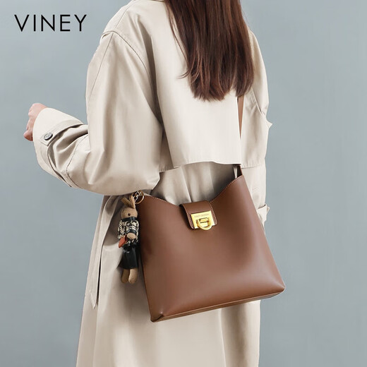 Viney cowhide bag women's bag brand bucket bag light luxury shoulder crossbody bag birthday gift high-end gift to girlfriend and wife