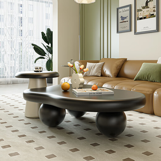 Seaworthy modern simple special-shaped cloud coffee table living room small apartment home high-end light luxury coffee table tea table tea table new combination black ball white table 100 + white frame black table 50