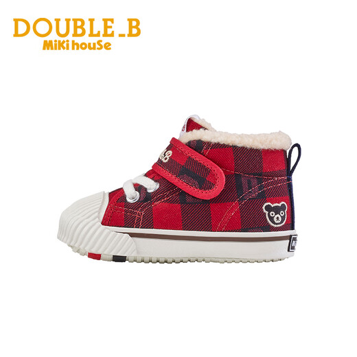 MIKIHOUSE Japanese-made baby cotton shoes toddler boys winter shoes plus velvet checkerboard girls' shoes cotton boots Double_B red second section 15.5 (suitable for feet 15cm long)