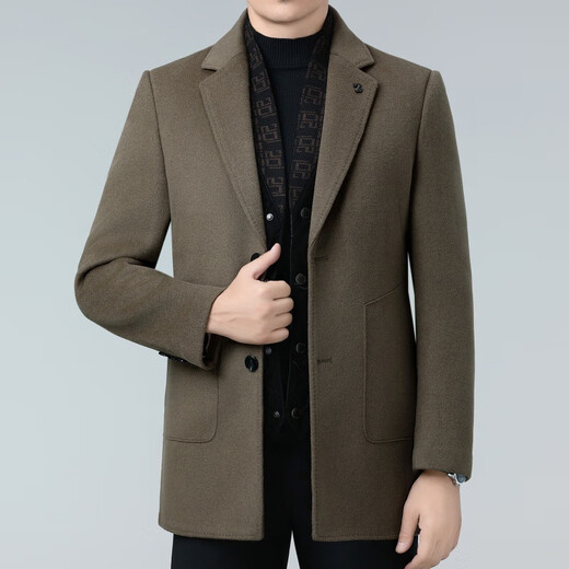 SEVEN 7 Seven brand double-sided cashmere coat men's mid-length winter dad wear middle-aged wool woolen thickened down jacket 5586 black (scarf collar down lining) M 170/48