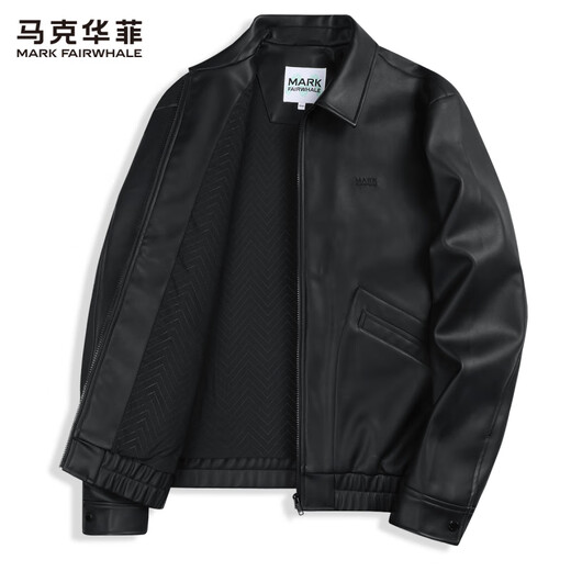 Mark Huafei Ultrasonic Lined Lapel Leather Jacket Men's 2025 Autumn New American Retro Embroidered PU Leather Jacket 4606 Black 001 S 165