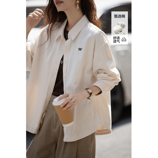 Demana pure cotton memory autumn literary retro bow embroidered shirt loose petite shirt women's top