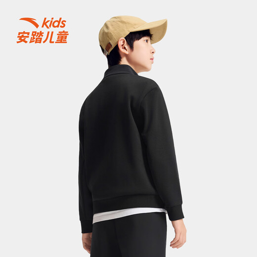 ANTA children's fleece sweatshirt for boys and girls 2025 winter new Chinese ice and snow series knitted pullover basic black-4 fleece 175 cm