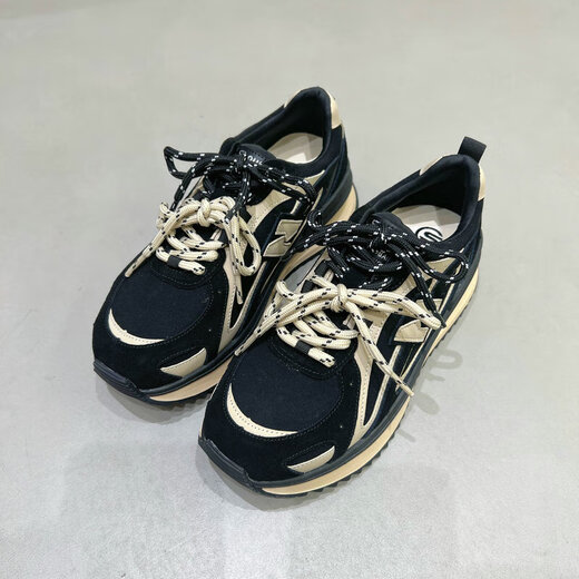 首谷正品爆款真皮厚底阿甘鞋女2025秋季新款系带圆头百搭老爹鞋潮 黑色 z-15925 37 女码