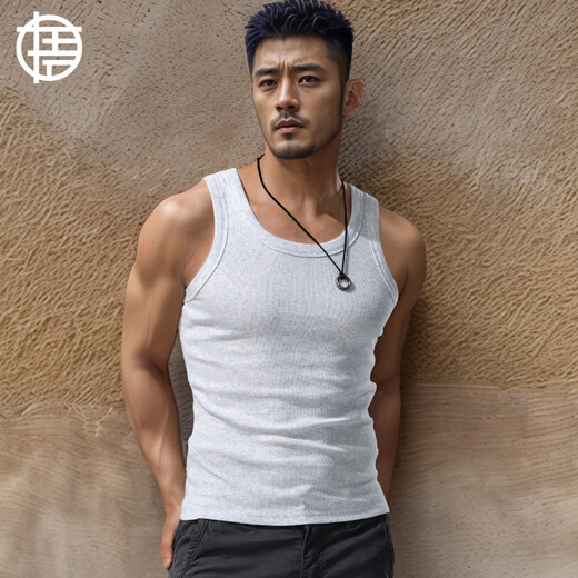 Dianwu 260G thickened heavy threaded bottoming vest for men with elastic slim fit and tight-fitting sports fitness hurdles autumn and winter white 2XL (146-160Jin Jin is equal to 0.5 kg)