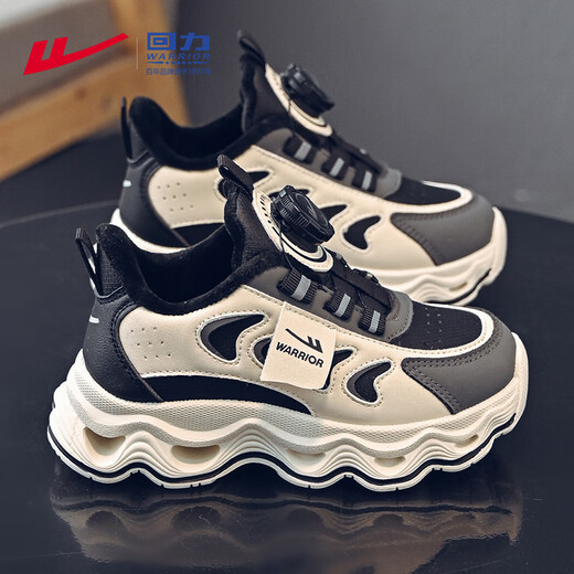 Warrior children's shoes, boys' velvet running shoes, middle and large children's campus warm sports cotton shoes, winter style WZ-C071L m/black 36