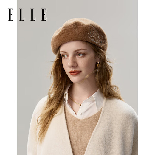 ELLE 100% sheep wool beret women's autumn and winter fashion versatile butterfly embroidered bud painter's hat that makes your face smaller