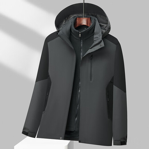 Woodpecker Dad Spring and Autumn Coat Middle-aged Men Three-in-One Jacket Set Middle-aged and Elderly Jacket Jacket Plus Velvet Cotton Coat 8823 Gray Removable Velvet Liner + Hat 2XL (180) 130-14Jin Jin equals 0.5 kg