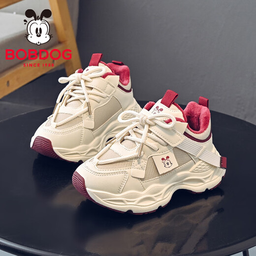 BOBDOG children's shoes, girls' winter velvet warm running shoes, comfortable and versatile children's sports shoes 106555098m/Zoran Red 34