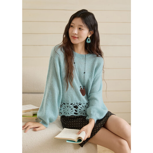 Mystery Show Thin Crocheted Sweater Women's 2025 Autumn New Loose Hollow Lazy Wool Top Lemon Yellow M