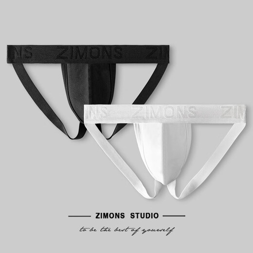 Zimo cotton 2 strips Zimo cotton thong men's double underwear white boys sexy empty back men's pants new style black + white M (1.9-2.1 feet)