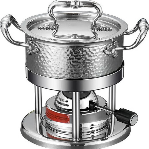 304 stainless steel small hot pot self-service gas stove inflatable single boiler alcohol cup commercial restaurant one person one pot silver set - with large core burning 120 minutes 16cm
