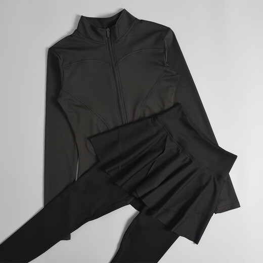 LI NING Li Ning Flagship Store Sports Suit Women's Pilates Training Tight Yoga Top Autumn and Winter Running Breathable Fitness Milk Coffee Color + Gray Pants S