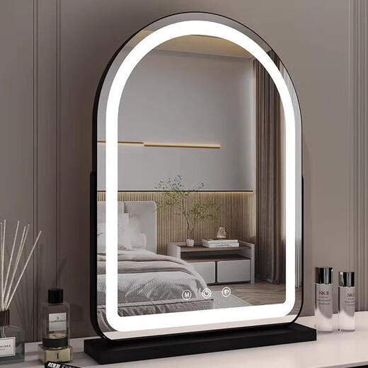 Desktop mirror make-up mirror with light desktop home led make-up mirror light luxury smart bedroom rotating supplementary light mirror charming golden arch. shaped rotating 30*40cm (three colors + light changing) charging