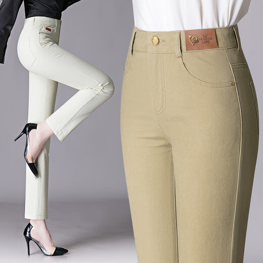 9227 denim trousers washed straight casual middle-aged women cotton young and middle-aged fashion simple women's trousers spring and autumn off-white 30