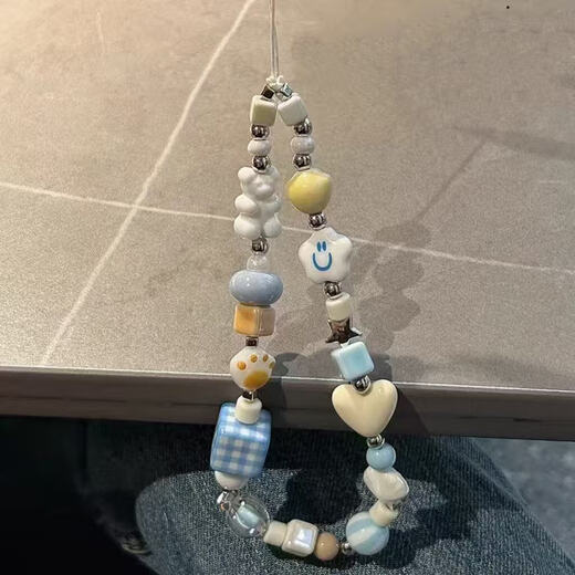 2025 new mobile phone pendant dopamine cherry blossom love ins color pendant handmade cute beaded mobile phone chain female ccd lanyard camera pendant anti-lost key buckle ceramic pink retro mobile phone pendant SJ-005