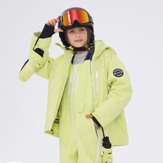 Cold Element Coldelement Children's Ski Suit New 3L Laminated Ski Suit Overalls Set Professional Waterproof Thickening Lime Yellow Green + Lime Yellow Green Overalls 150cm Recommended 40-45kg