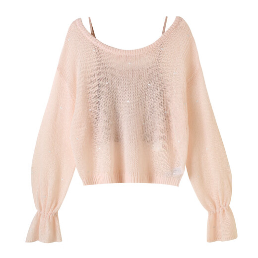 SNIDEL2025 new autumn and winter sweet love round neck bell sleeve sweater with inner layer SWNT254311 mint green one size (F)