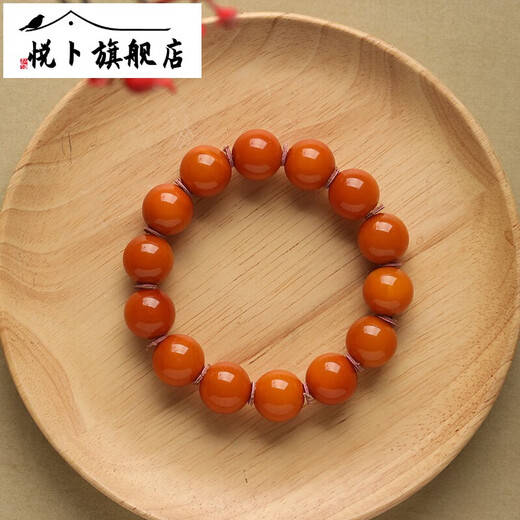Yuebu natural raw mineral beeswax bracelet, old beeswax round bead single circle bracelet, Russian material, chicken oil red, for men and women, with certificate, about 14