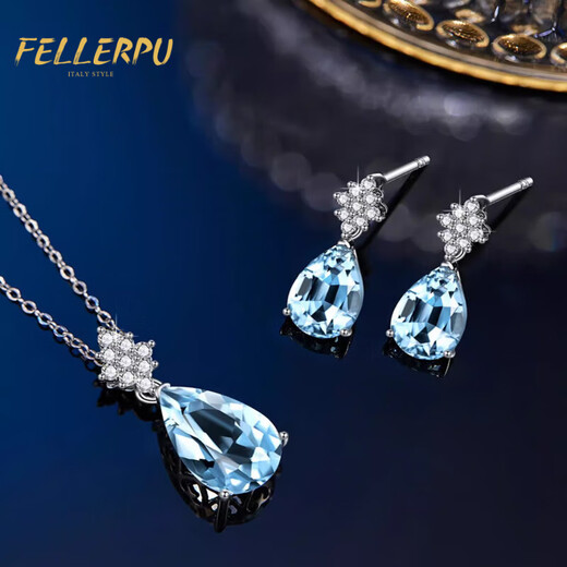 Feilepu Aquamarine Necklace for Women Platinum Water Drop Pendant Light Luxurious and High-Class Clavicle Chain Birthday Memorial Gift for Girlfriend Platinum Aquamarine Water Drop Necklace
