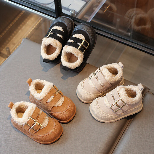 Terranis recommended by Yangma Girls' Shoes Children's Sports Shoes 2024 New Autumn and Winter Furry Boy Baby Soft Beige 16_Inner Length 12cm